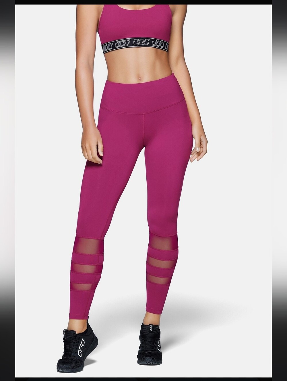 Lorna Jane Wine Ribbed-Panel Leggings